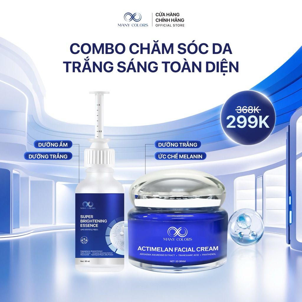 COMBO Kem Face Actimelan và Serum Super Brightening Essence Hỗ trợ Dưỡng Trắng Mờ Nám Tàn nhang Đồi mồi