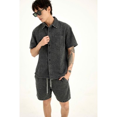[ÁO BOXY - QUẦN RELAX] Set bộ nam HEBOZ Strip Denim 2M sơ mi ngắn tay & short - 00002798 & 00002799