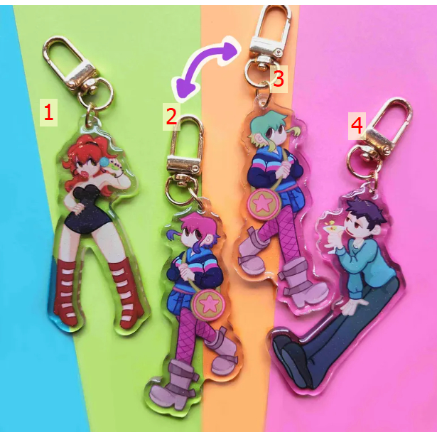 Scott Pilgrim Keychains - Double Sided Glitter Acrylic Charms