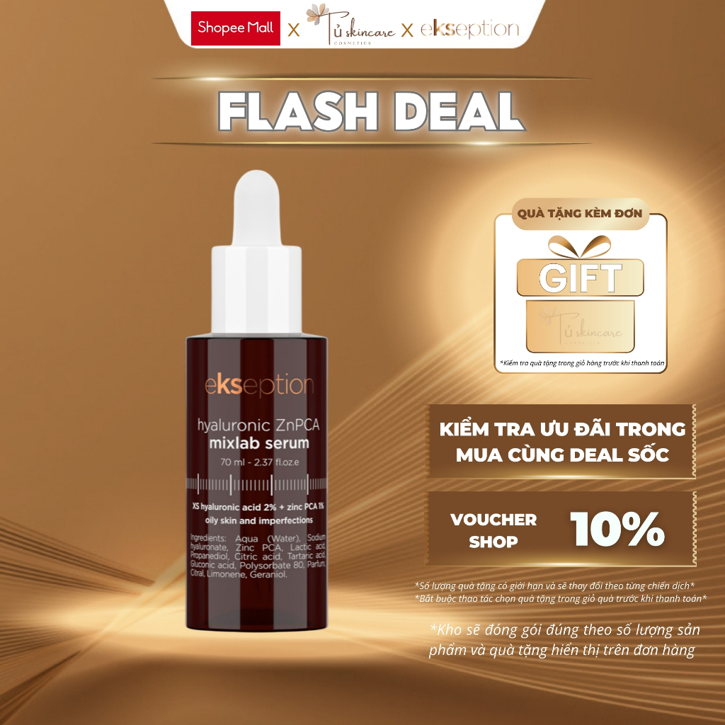  Serum Giảm Mụn Kiểm Soát Dầu Nhờn Ekseption Hyaluronic ZnPCA Mixlab Serum 75ml 