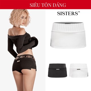  Chân váy ngắn ôm sát xẻ tà SISTERS hoạ tiết phối gân len kèm quần trong siêu tôn dáng màu đen trắng Rachel | SS-S53-V 