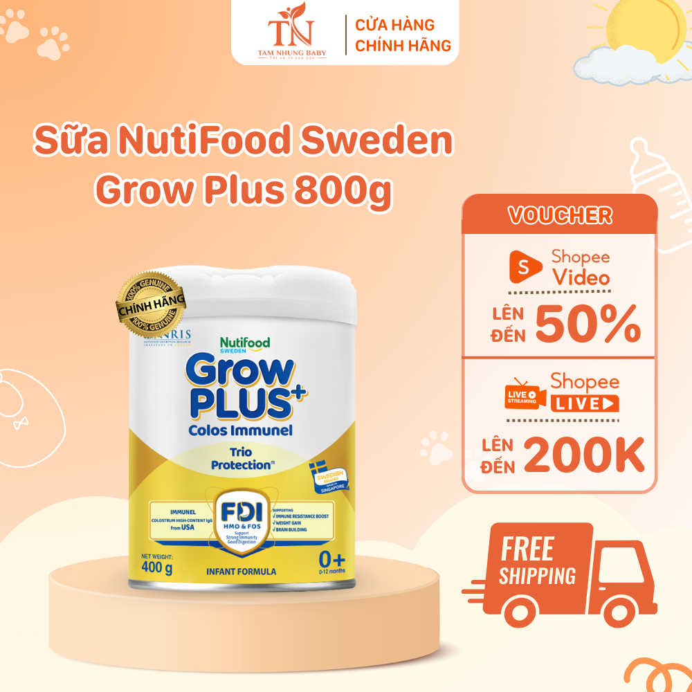 Sữa NutiFood Sweden Grow Plus 800g – Tăng Cân, Tăng Sức Đề Kháng, Dành Cho Bé Suy Dinh Dưỡng – Tâm Nhung Baby