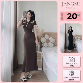  Đầm body dáng dài tay ngắn cổ áo phối viền bèo váy ôm dáng thanh lịch tiểu thư VD02 