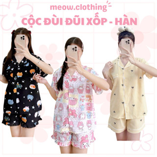Đồ Mặc Nhà, Bộ Ngủ Nữ, Pijama Cộc Đùi Chất Liệu Xốp Đũi Hàn Freesize