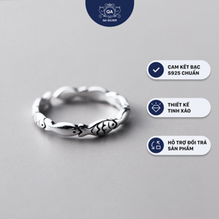  Nhẫn bạc 925 cá form nhỏ đeo ngón út midi chân may mắn S925 FISH QA Silver Ring RI240801 