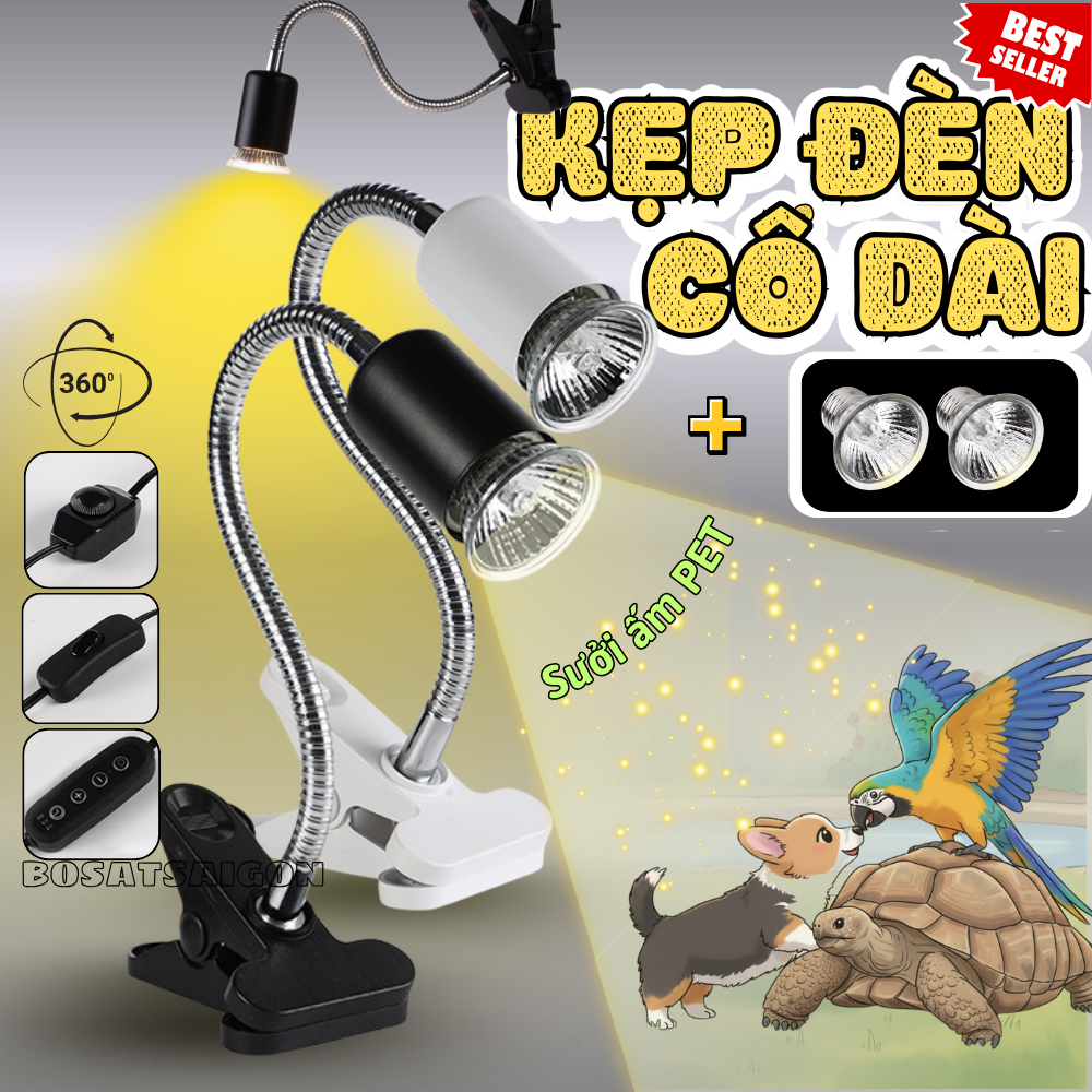  COMBO KẸP ĐÈN + BÓNG ĐÈN SƯỞI 3.0 BOSHI DÙNG ĐỂ SƯỞI ẤM PET RÙA CHÓ MÈO CHIM GÀ BÒ SÁT IGUANA CON NHỎ 