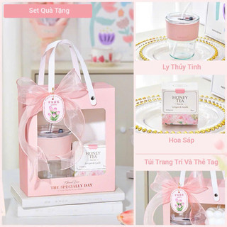 Set quà tặng ly thủy tinh kèm túi đựng và phụ kiện - S11