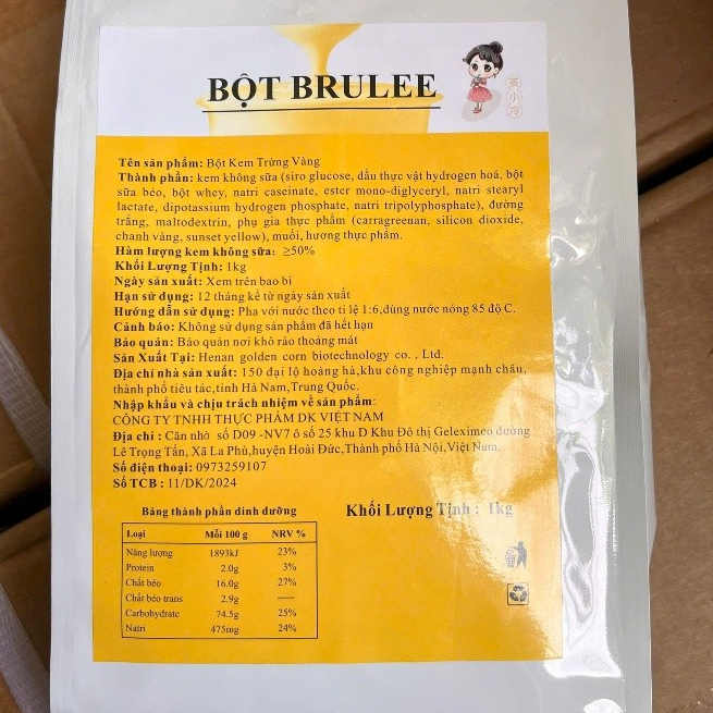 Bột kem trứng BRULEE vàng/trắng - BÚP BÊ HỒNG, gói 1 kg, Thơm ngon - Béo ngậy