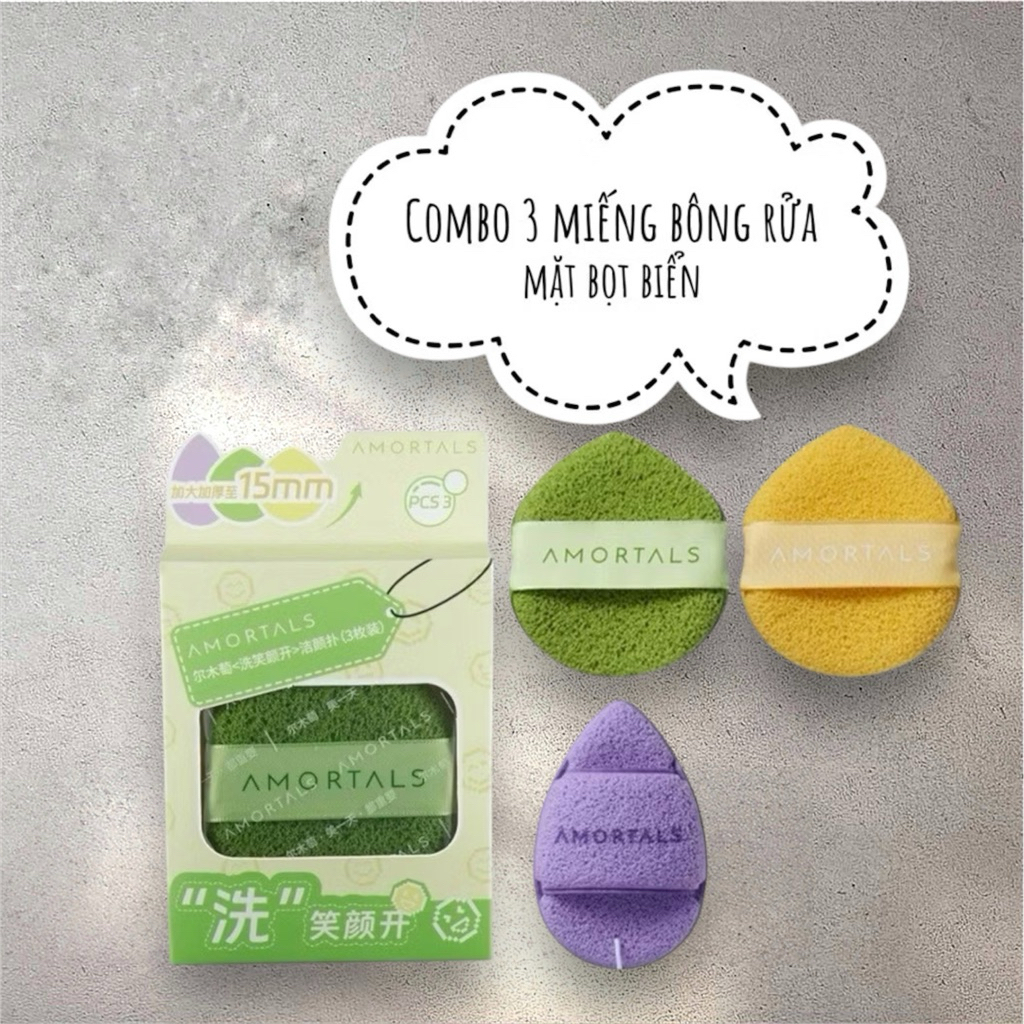 Bông mút rửa mặt bọt biển AMORTALS chính hãng hình giọt nước làm sạch da mặt