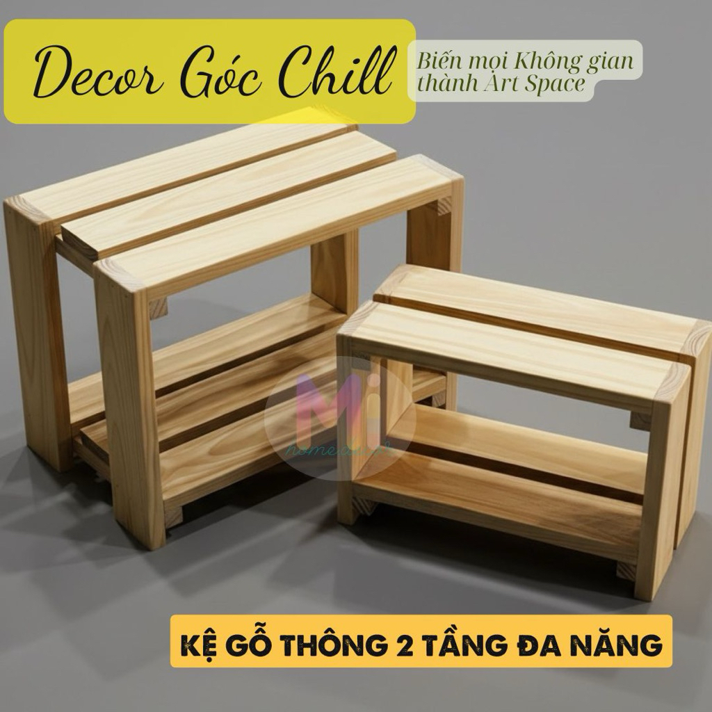 KỆ GỖ THÔNG 2 TẦNG ĐA NĂNG, KỆ GỖ 2 TẦNG, KỆ GỖ ĐA NĂNG TIỆN ÍCH – MI HOME DECOR