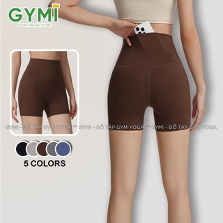 Quần đùi short lulu GYMI QS01 có túi phía sau tập gym yoga pitaltes chất lulu mịn mát gen bụng