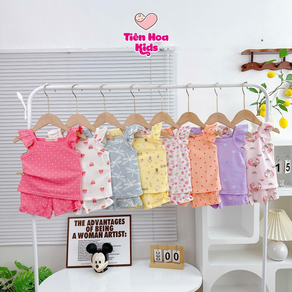 [Bé 7-19kg] Bộ 2 dây cánh tiên quần đùi cotton Bozip mềm mịn mát cho bé gái mặc nhà đi chơi