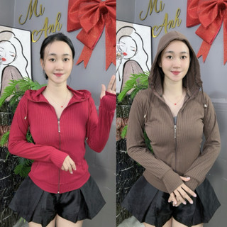 (40-80kg) Áo khoác NÓN GÂN ĐŨA LẠNH, 4TÚI, Tay Xỏ Ngón. TRENDING XU HƯỚNG ÁO KHOÁC NỮ MÁT