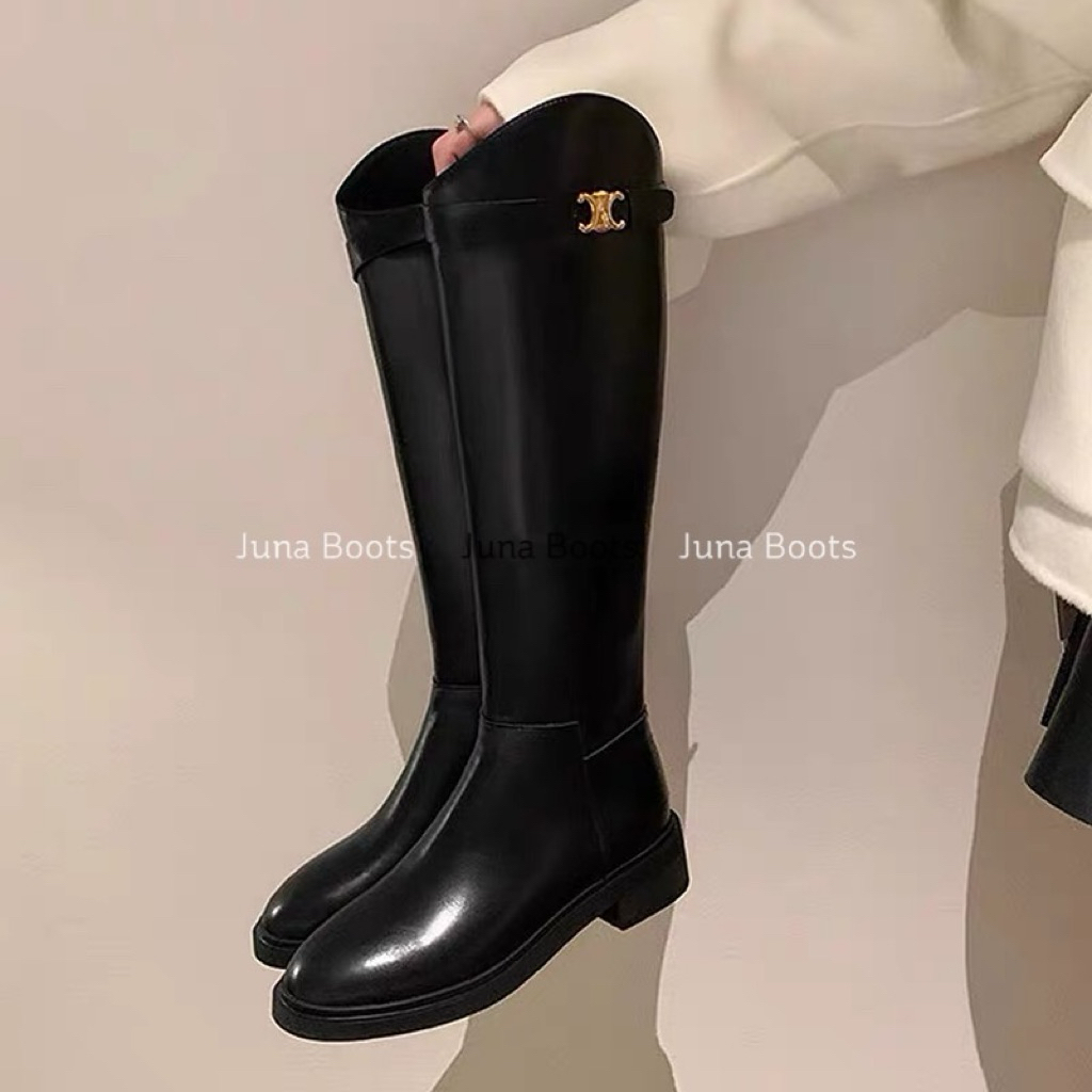 Giày bốt đùi nữ da mềm phối khoá sang chảnh - Boots nữ 2025 đế bệt thiết kế Hàn Quốc hottrend sang c