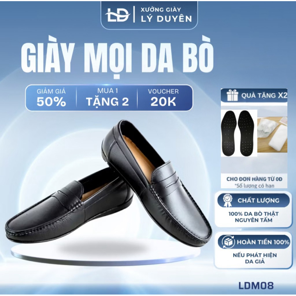 Giày Lười Nam Giày Tây Nam Da Bò Thật Đế Cao Su Đúc Đã Khâu Đế Chắc Chắn Chất Liệu Da bò thật Cao Cấp LDM08