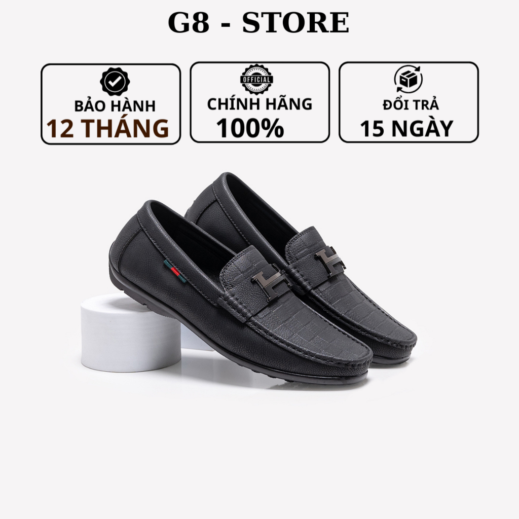 Giày Mọi Nam Công Sở Da Cao Cấp, Giày Lười Moca Nam Sang Trọng in kẻ caro Và Đế Bệt Khâu Cực Bền Bỉ bảo hành 12 tháng