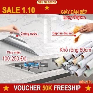  Giấy dán bếp khổ rộng 60cm tráng nhôm chịu nhiệt 100-250 độ. Decal dán bếp chống nước dầu mỡ bề mặt bóng dễ vệ sinh 