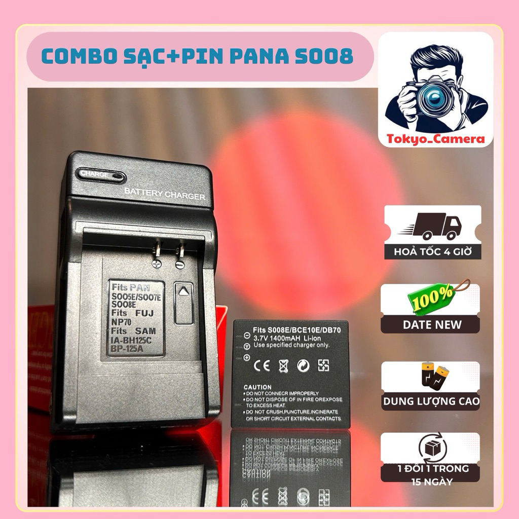 Bộ Sạc Pin Panasonic CGA-S008/BCE10 ( Combo thay thế )dùng cho DMC-FX30, FX33, FX35, DMC-FX37, FX38,