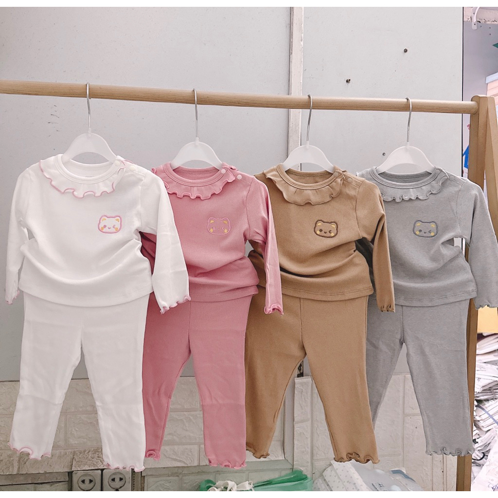 Bộ len tăm Aminaza bé gái cổ bèo chất mềm thu đông