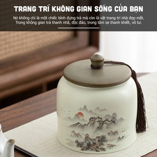 Hũ đựng trà sứ xanh trắng phong cảnh cổ điển, dung tích 750ml, thích hợp làm quà tặng.