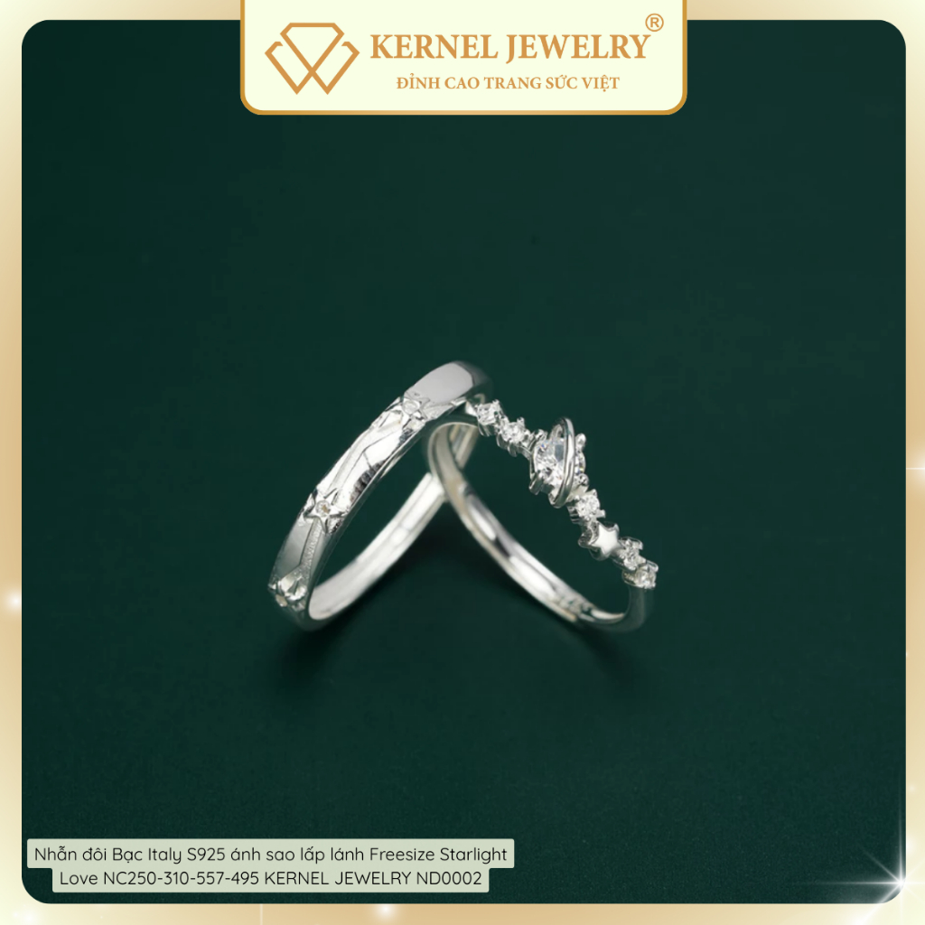 Nhẫn đôi Bạc Italy S925 ánh sao lấp lánh Freesize Starlight Love NC250-310-589-530 KERNEL JEWELRY ND