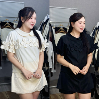  Set bộ cổ sen đính hoa nổi quần giả váy CLLEE BIGSIZE   21435   