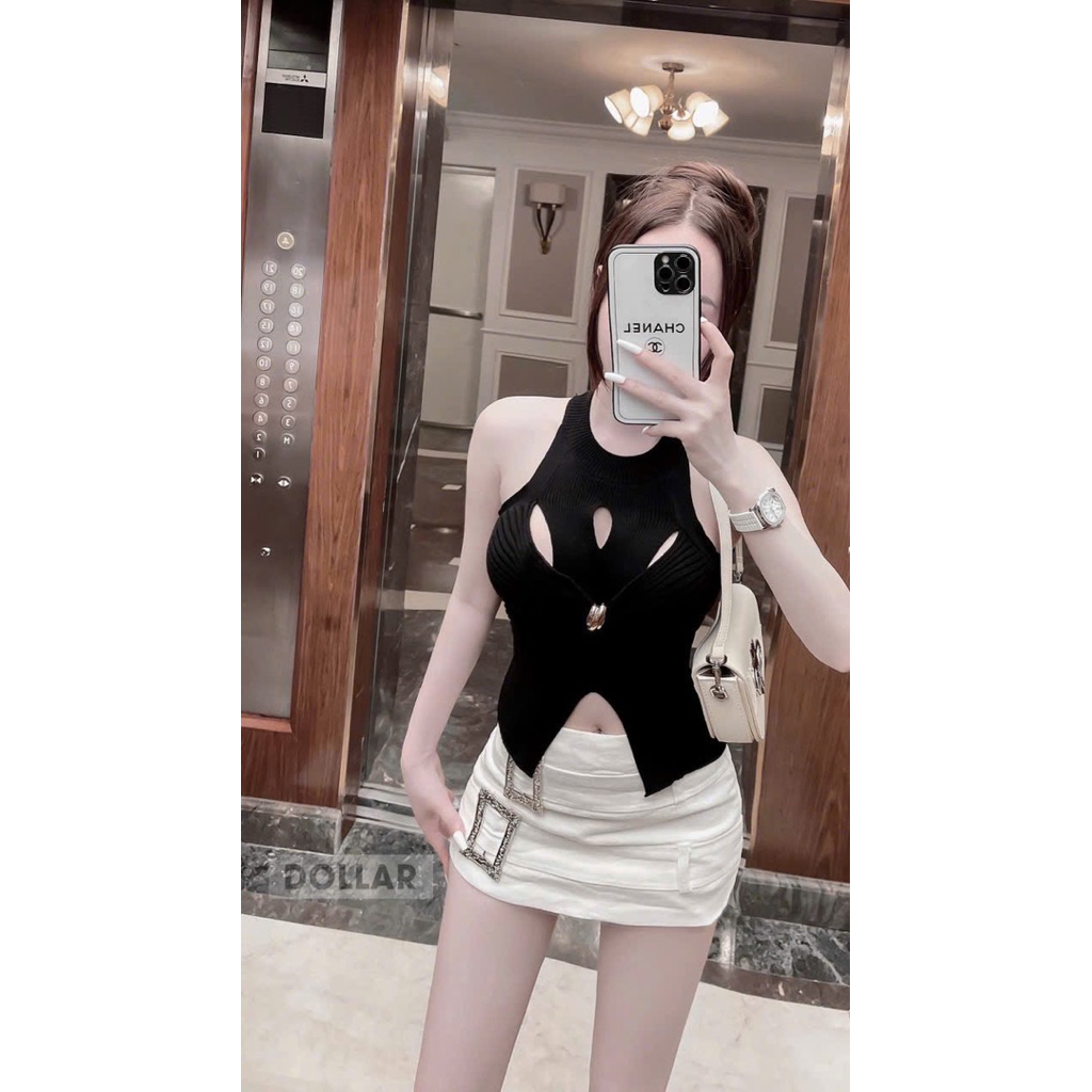 Áo xoắn tag ngực mới về đen trắng Free size Cv 2 tag: sm