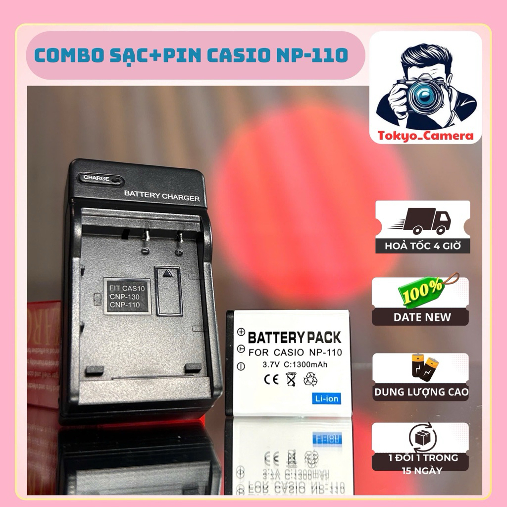 Bộ Sạc Pin Casio NP-110 ( Combo thay thế )dùng cho Exilim EX-Z2000, EX-Z2200, EX-Z2300, EX-Z3000, EX