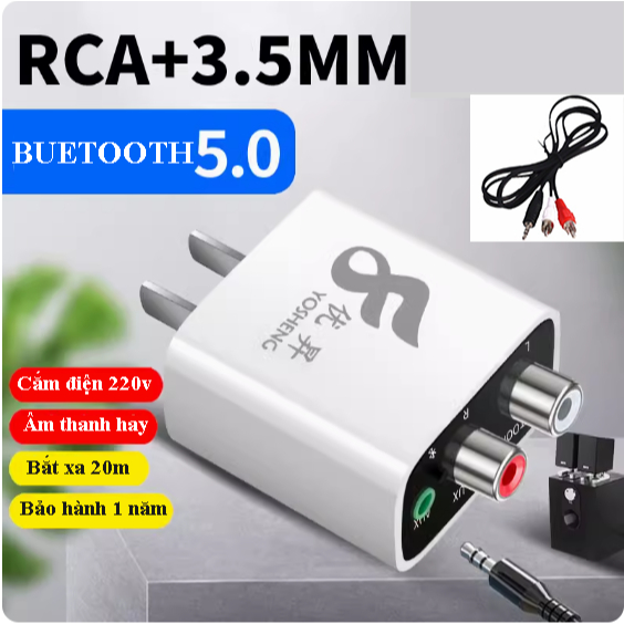 YS-06 Bộ thu Bluetooth 5.3 âm thanh chất lượng cao cho loa âm ly stereo cắm điện 220v cổng AUX 3.5mm & RCA