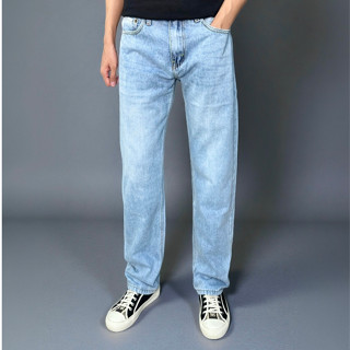 Quần Jean Nam Ống Suông Xanh Bạc Trơn Wash Nhẹ Dáng Rộng 488 - Mr NHA