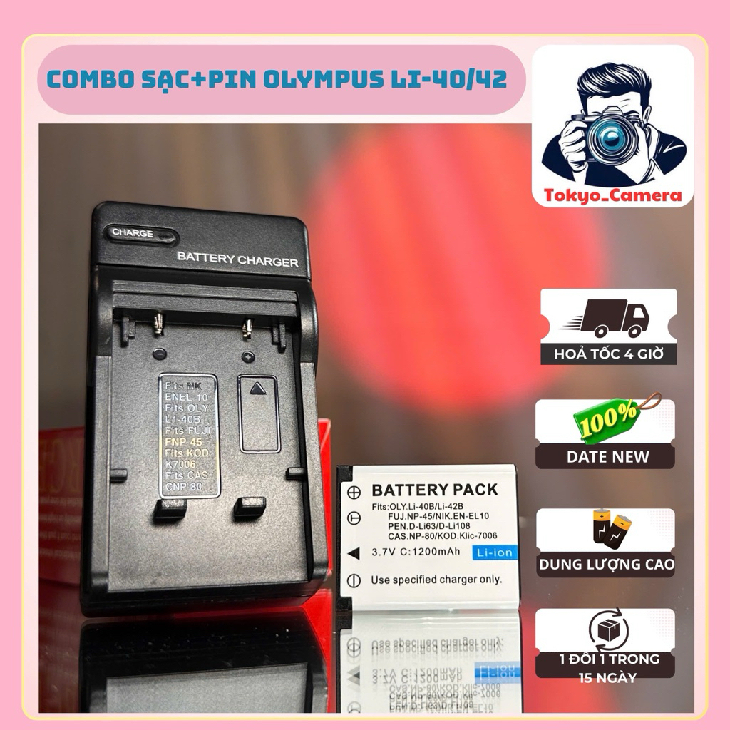 Bộ Sạc Pin Olympus Li40/42B ( Combo thay thế )dùng cho FE-20, FE-150, FE-190, FE-230, FE-240, FE-250