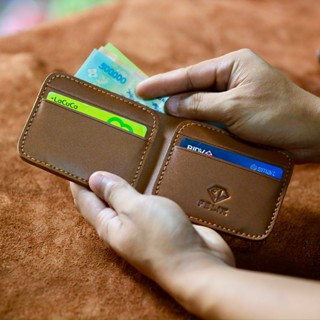 Ví Nam mini Da Bò Thật FL03 kiểu ngang, Bóp da khâu tay phù hợp làm quà tặng