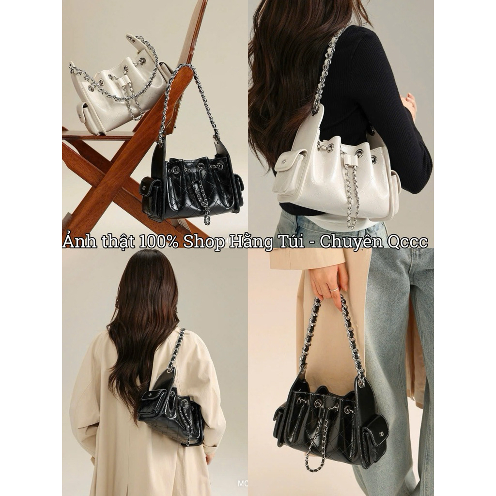 Túi Nhúm Dây rút Chioo cực xinh size 20cm Da Trơn bóng