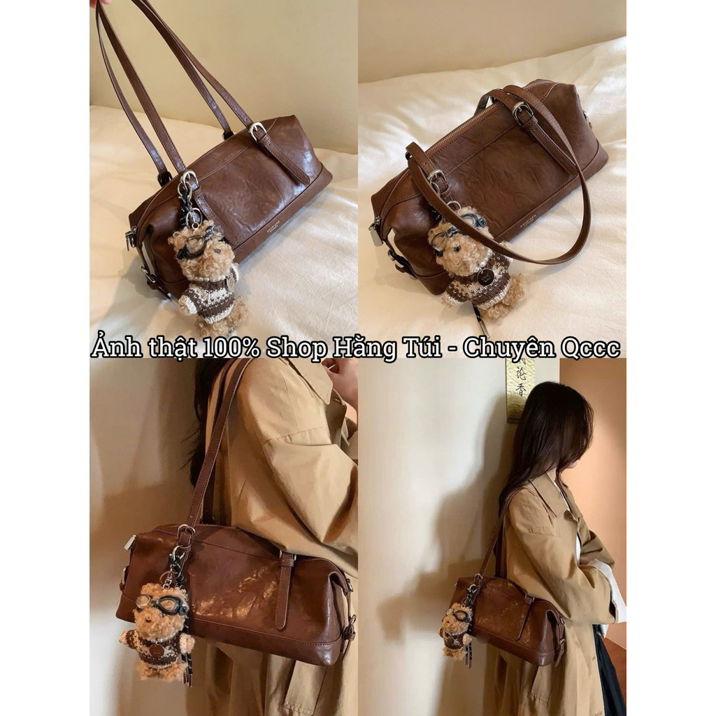 [ CHARM GẤU KÍNH ] Túi CHIOOO NÂU Size 33cm kèm Charm Gấu Đeo Kính HS240