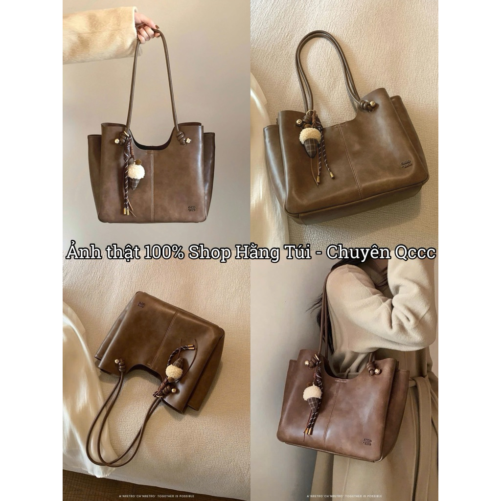 [BIGSIZE & TẶNG CHAM] Túi tote mầu nâu Chio sz to 30 cm tặng kèm móc khoá HS135