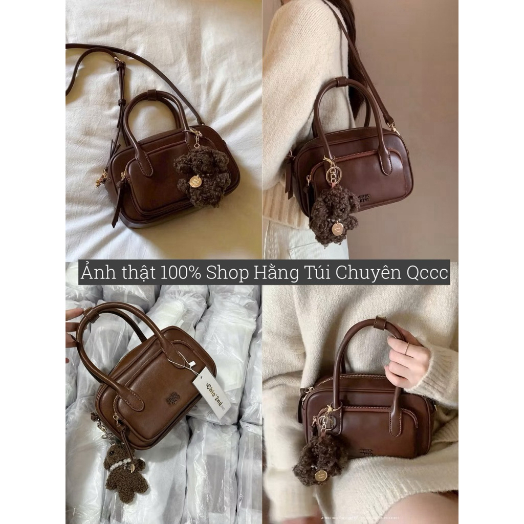 [TẶNG CHARM] Túi xách da nâu CHIO2 kèm charm bông cún siêu xinh