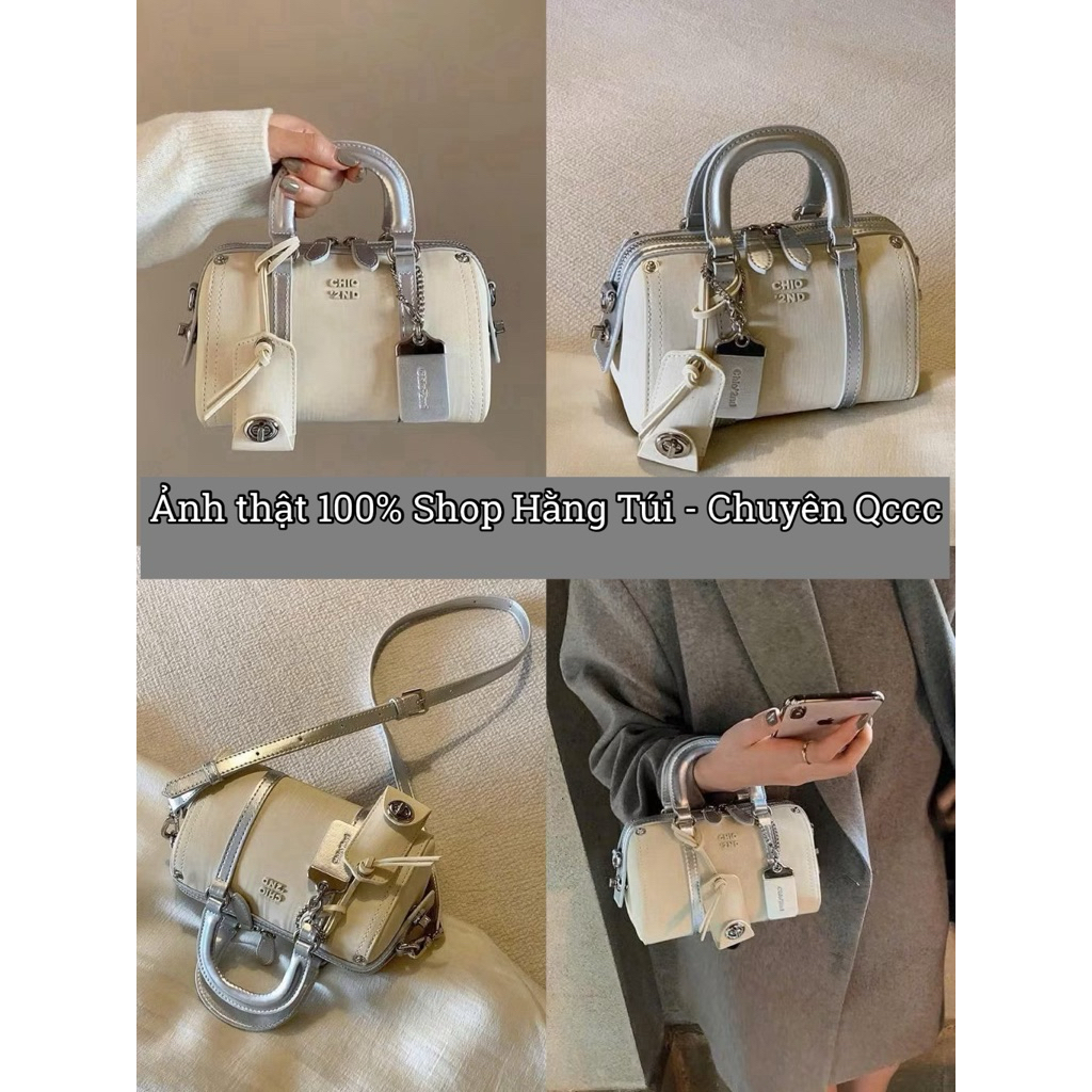 Túi CHIOOOO Trắng Dải Bạc dáng trống mới 586