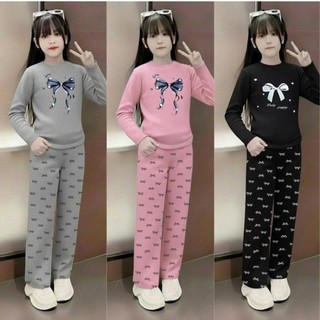  Bộ quần áo thu đông dài tay in nơ dành cho bé gái 15-44kg chất vải thun tăm  mềm mại co giãn thoải mái mã BỘ QUẦN NƠ. 