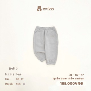  Quần Bomber Cho Bé Embes Quần Dài Bo Gấu Thu Đông Chất Nỉ Dày Dặn Cho Bé Trai Bé Gái Size Từ 8-18kg 