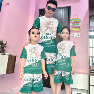  ❤ HÓT ❤ Bộ đồ thể thao nam nữ dáng rộng bóng rổ in BIA SAIGON ,sét áo thun lạnh phối sọc kèm quần đùi năng động K1 