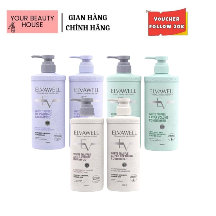 [Elvawell] Dầu Gội Xả White Truffle Phục Hồi Giúp Tóc Mềm Mại Suôn Mượt