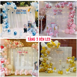 Sét Bóng Trang Trí Sinh Nhật Theo Yêu Cầu Bé Trai, Bé Gái Kèm Rèm Voan ( Tặng 3 Đèn Led)