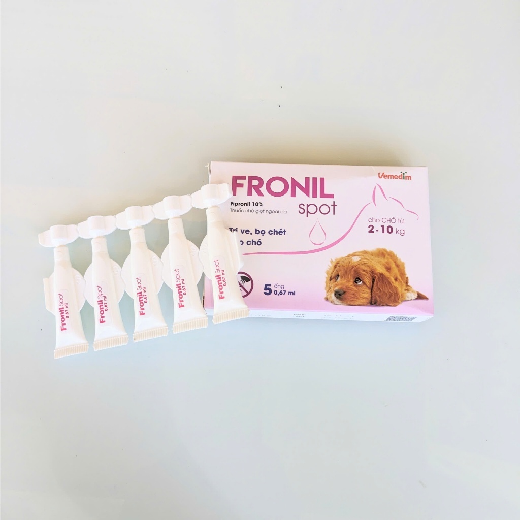 5 ống Fronil spot, Diệt ve bọ chét cho chó mèo, 1 ống < 10kg, Tẩy nội ngoại kí sinh trùng