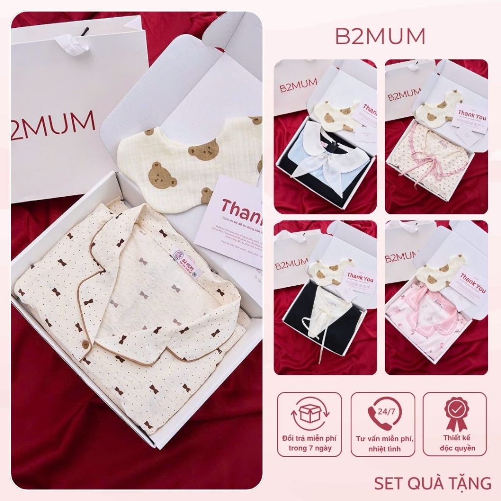Set quà tặng yêu thương dành cho mẹ bầu - combo tiện lợi gồm BỘ ĐỒ & Hộp + Túi + Thiệp + Yếm cho bé 