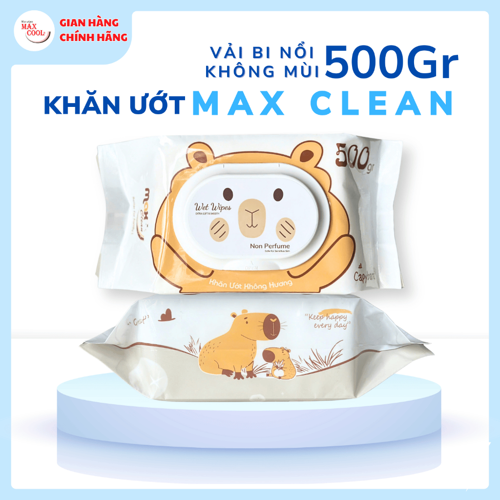 1 Gói Khăn ướt Max Clean 100 Tờ Không Mùi Capybara có thể sử dụng cho bé, Trẻ sơ sinh