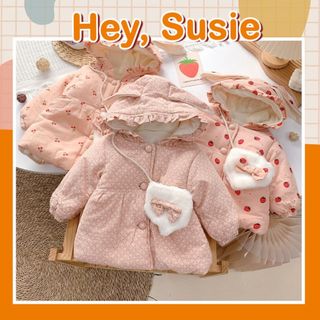  Áo Khoác Tai Thỏ Kèm Túi Cho Bé Gái Áo Khoác Mùa Đông Từ 9-17kg Hey Susie AK1333 