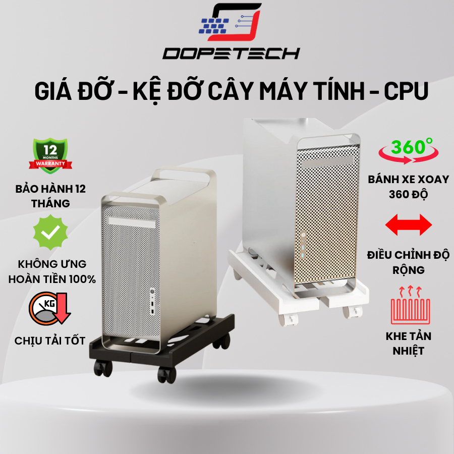 Kệ giá đỡ cây máy tính DOPETECH K1, giá đỡ CPU Case di động có bánh xe xoay 360 điều chỉnh độ rộng