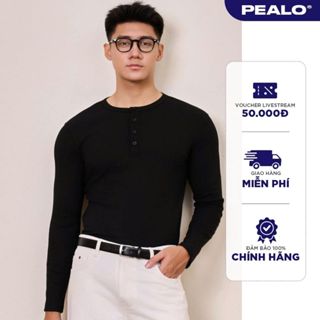 Áo thun gân dài tay Henley PEALO cổ cúc chất liêu cotton thấm hút mồ hôi