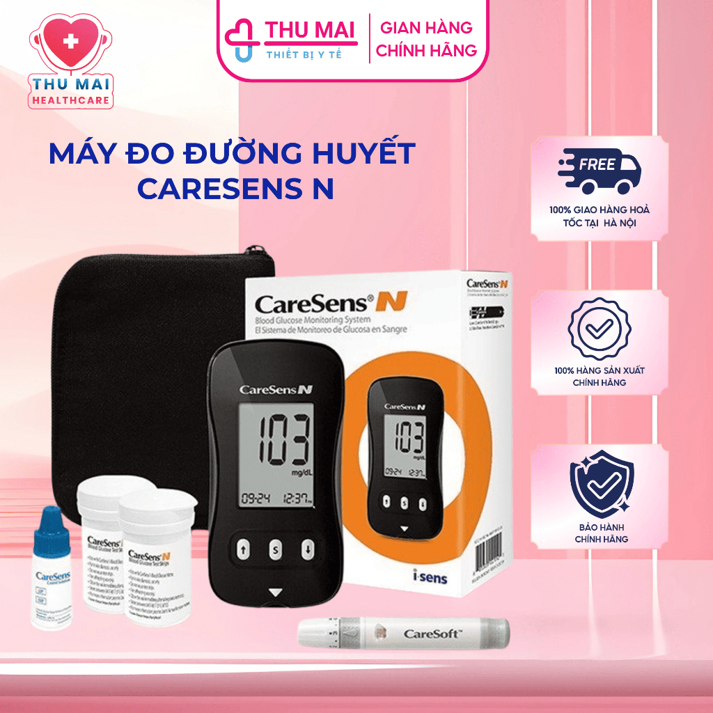 Máy Đo Đường Huyết CareSens N [Chính Hãng Hàn Quốc] trọn bộ kèm que thử + kim chích máu