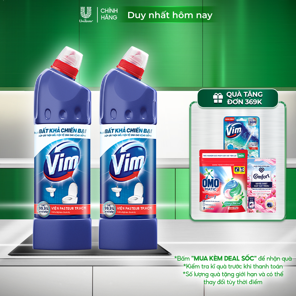 Combo 2 Nước Tẩy Bồn Cầu và Nhà Vệ Sinh Vim Diệt Khuẩn| Diệt 99,9% Vi Khuẩn (880ml)